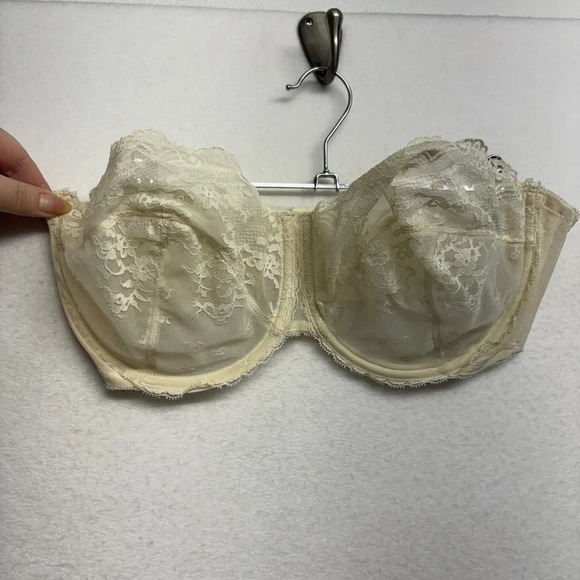 VTG Vanity Fair Strapless Underwire Lace Bra USA Made Ivory 36D 74-100 - Picture 1 of 6